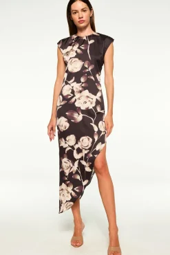 MISA Los Angeles Dresses>LYDIA DRESS Fadedrosesatin