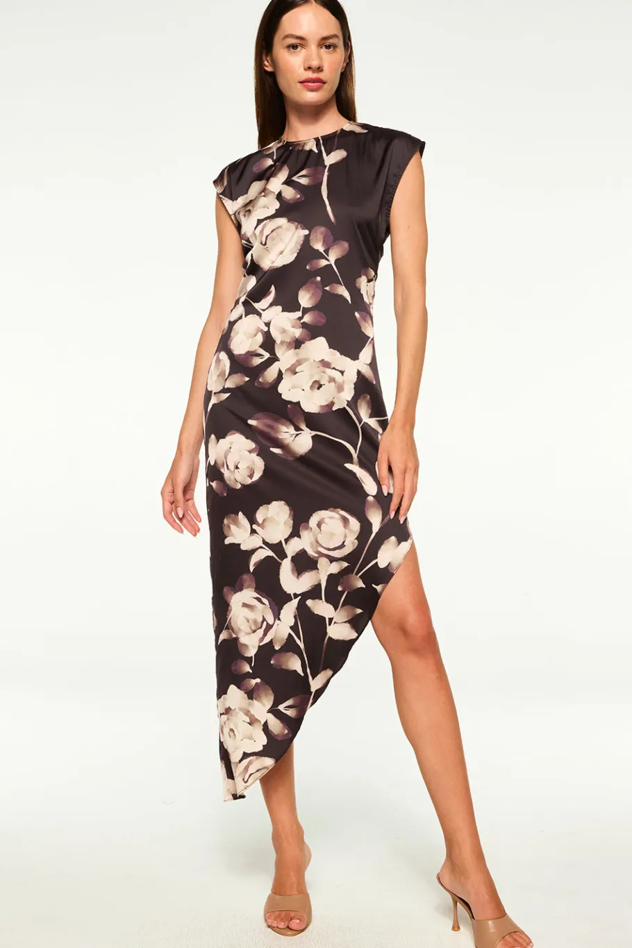 MISA Los Angeles Dresses>LYDIA DRESS Fadedrosesatin