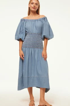 MISA Los Angeles Midi|Dresses>MARILOU DRESS Bluechambray
