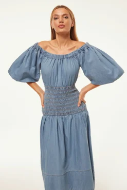 MISA Los Angeles Midi|Dresses>MARILOU DRESS Bluechambray