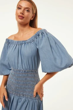 MISA Los Angeles Midi|Dresses>MARILOU DRESS Bluechambray