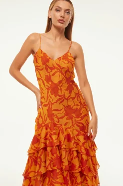 MISA Los Angeles Wedding Guest|Engagement Party>MARISA DRESS Atlasfloralpersimmon