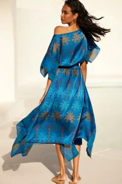MISA Los Angeles Wedding Guest|Midi>MARTINA DRESS Cobaltpalmsmix