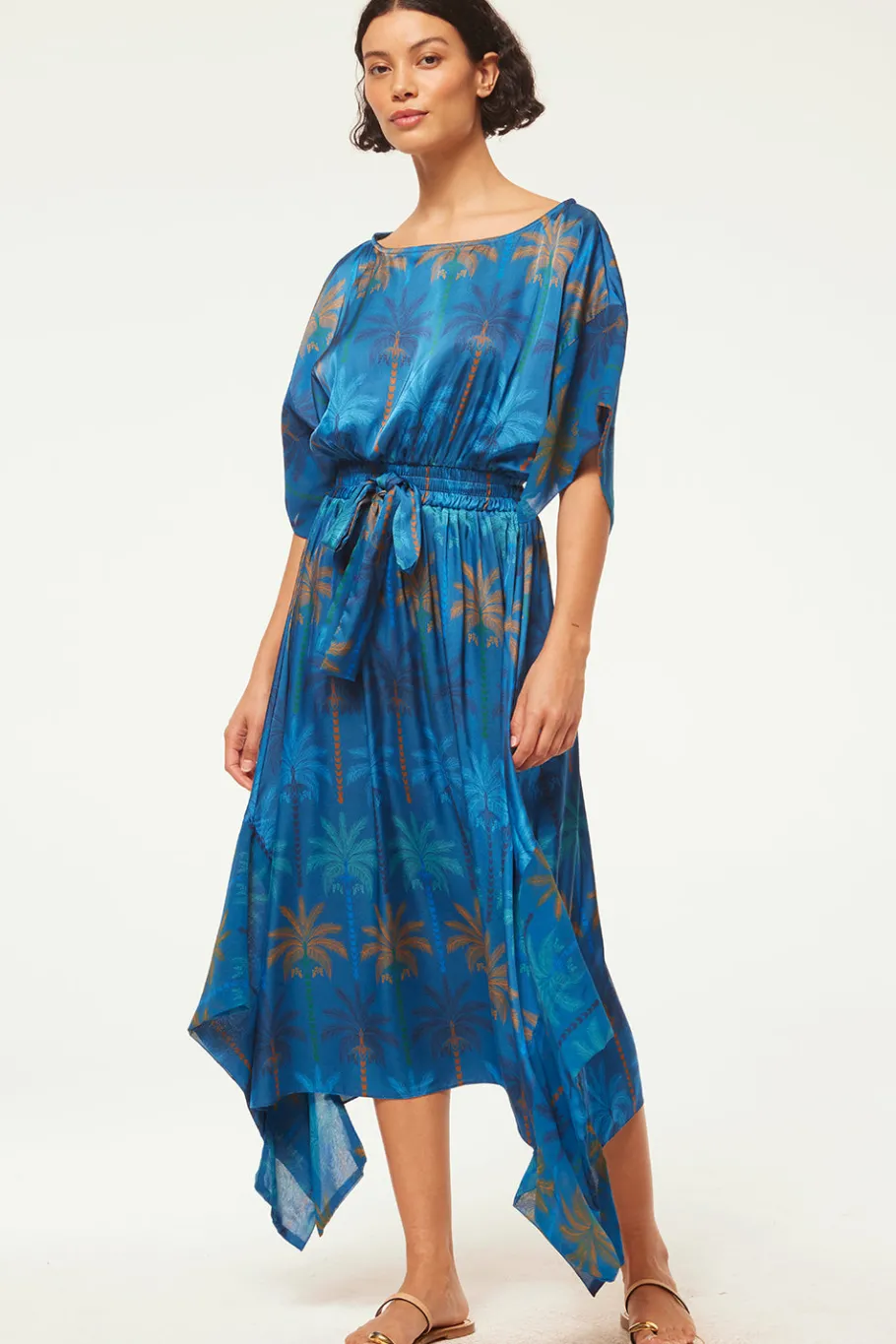 MISA Los Angeles Wedding Guest|Midi>MARTINA DRESS Cobaltpalmsmix