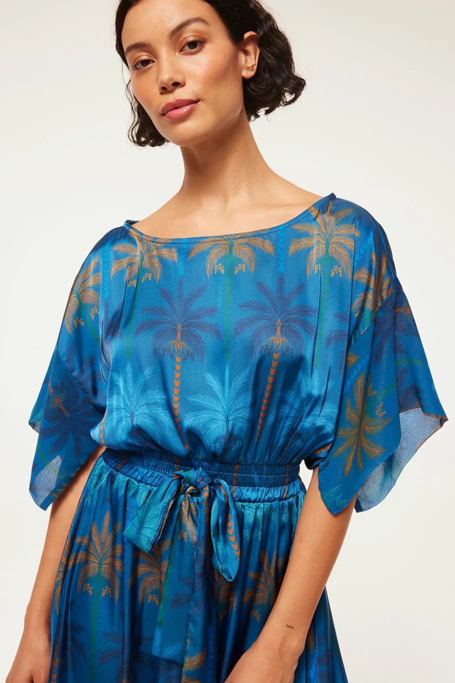 MISA Los Angeles Wedding Guest|Midi>MARTINA DRESS Cobaltpalmsmix