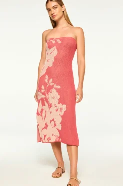 MISA Los Angeles Knit|Midi>MATTI DRESS Pinkhibiscusfloral