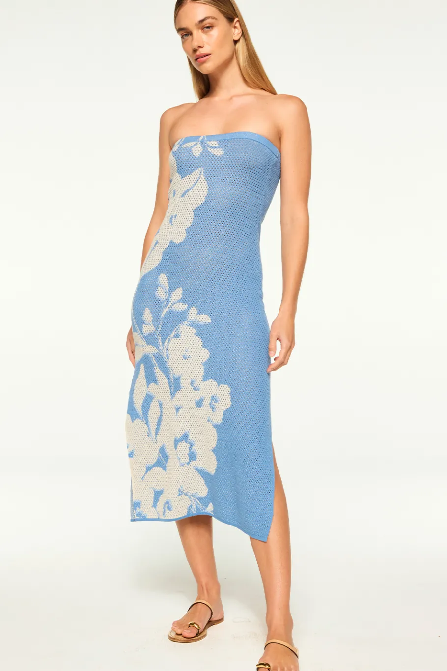 MISA Los Angeles Knit|Midi>MATTI DRESS Bluehibiscusflora