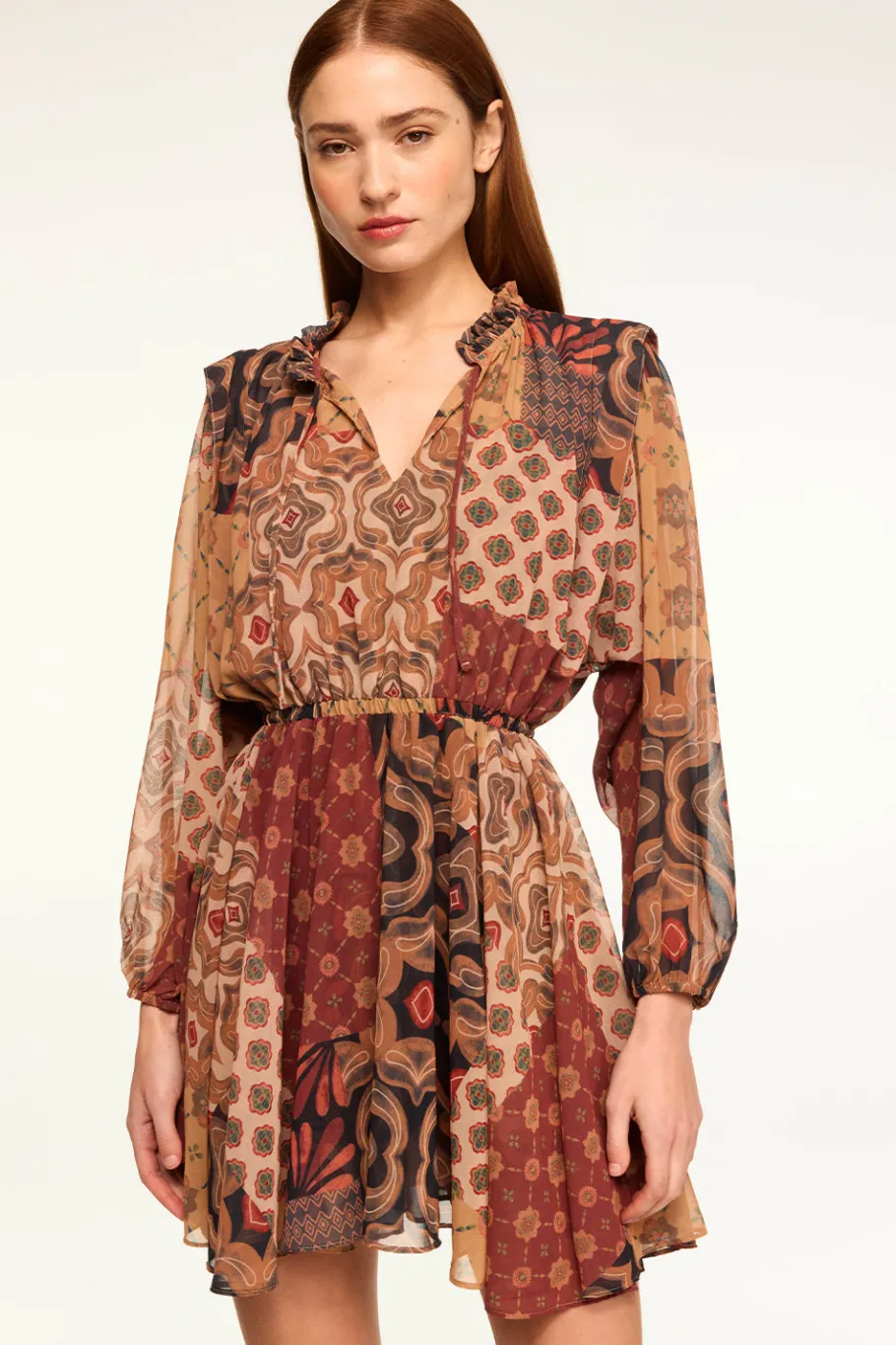 MISA Los Angeles Long-sleeve|Mini>MOLLY DRESS Surrealpatchworkchiffon