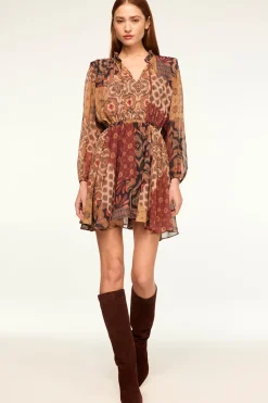 MISA Los Angeles Long-sleeve|Mini>MOLLY DRESS Surrealpatchworkchiffon