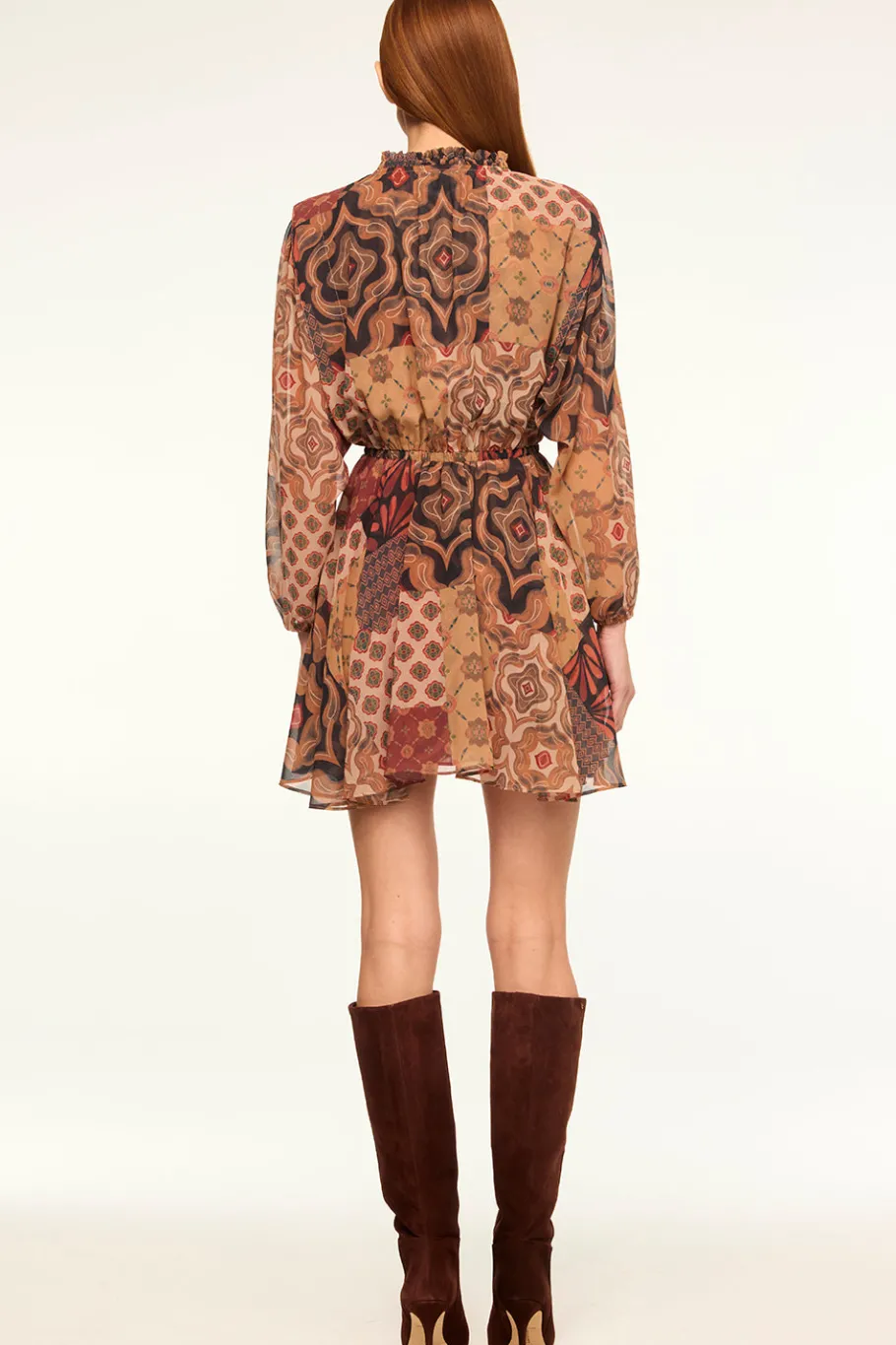 MISA Los Angeles Long-sleeve|Mini>MOLLY DRESS Surrealpatchworkchiffon
