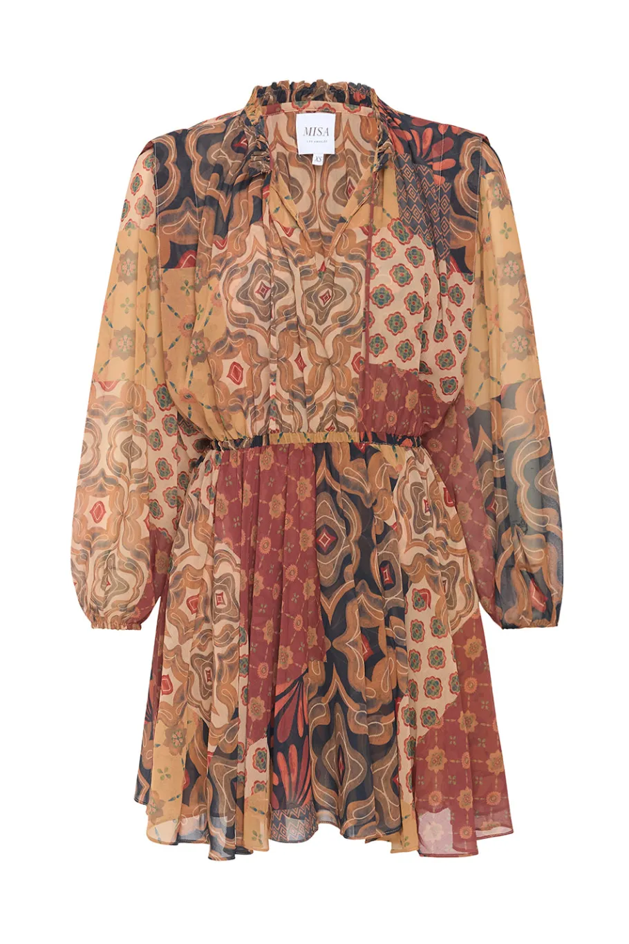 MISA Los Angeles Long-sleeve|Mini>MOLLY DRESS Surrealpatchworkchiffon