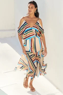 MISA Los Angeles Wedding Guest|Midi>NANAZ DRESS Sanmiguelstripemix