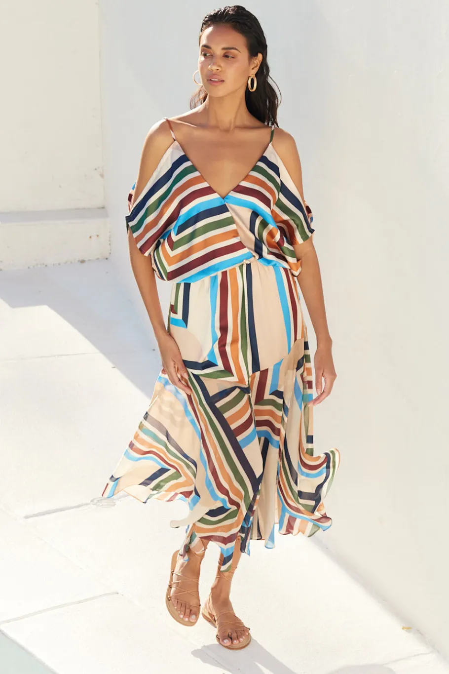 MISA Los Angeles Wedding Guest|Midi>NANAZ DRESS Sanmiguelstripemix