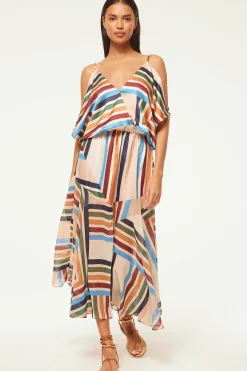 MISA Los Angeles Wedding Guest|Midi>NANAZ DRESS Sanmiguelstripemix