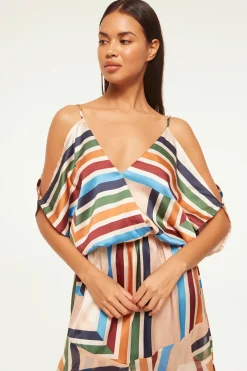MISA Los Angeles Wedding Guest|Midi>NANAZ DRESS Sanmiguelstripemix
