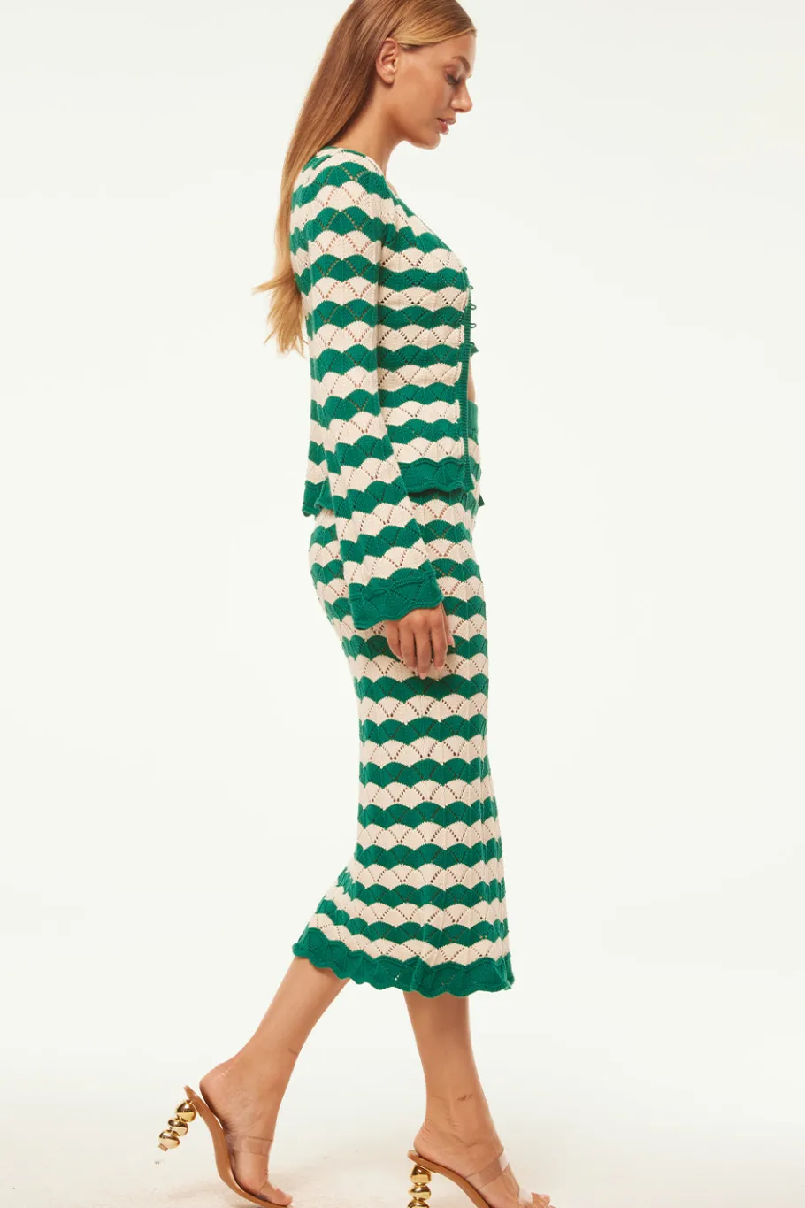 MISA Los Angeles Knits|Matching Sets>NELLY CARDIGAN Emeraldstripe