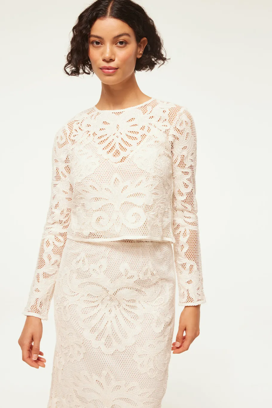 MISA Los Angeles Classic White|Matching Sets>OSCANA TOP Embroideredmesh
