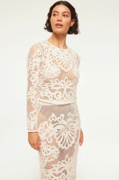 MISA Los Angeles Classic White|Matching Sets>OSCANA TOP Embroideredmesh