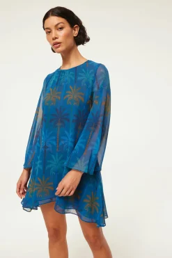 MISA Los Angeles Long-sleeve|Mini>PETRA DRESS Cobaltpalmschiffon