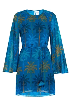 MISA Los Angeles Long-sleeve|Mini>PETRA DRESS Cobaltpalmschiffon