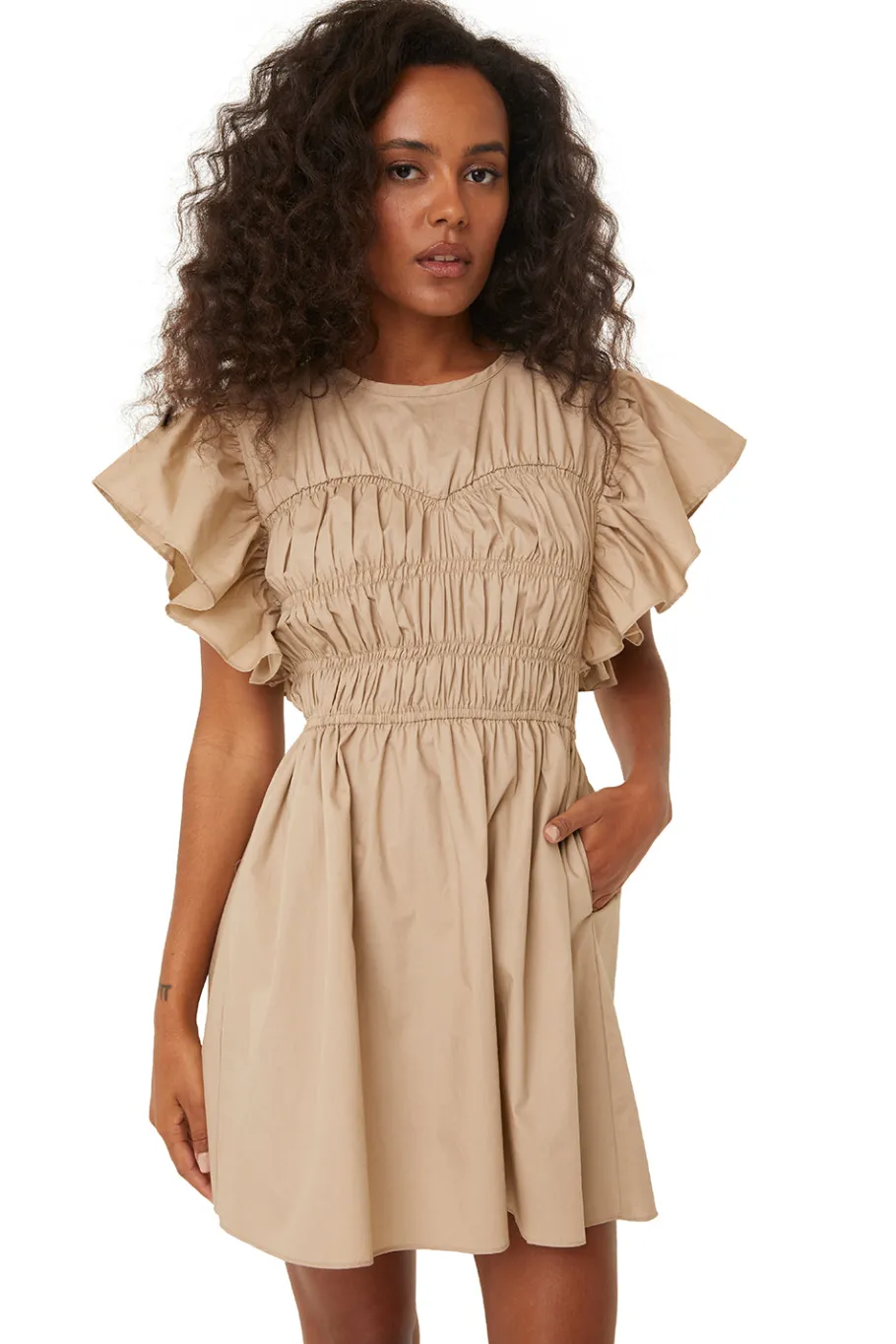 MISA Los Angeles Mini|Dresses>RADHA DRESS Sandsolidpoplin