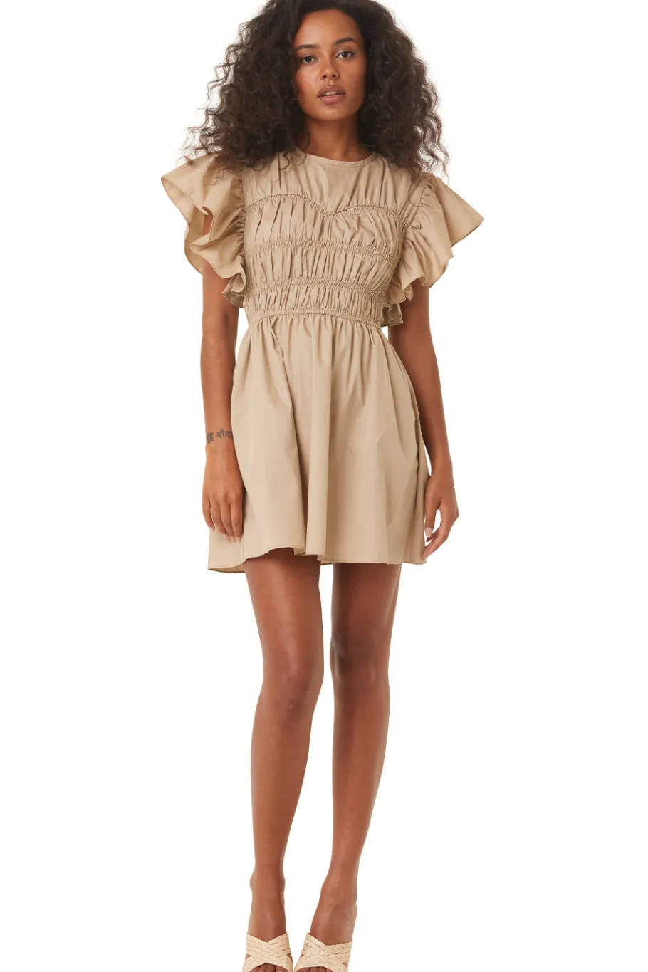 MISA Los Angeles Mini|Dresses>RADHA DRESS Sandsolidpoplin