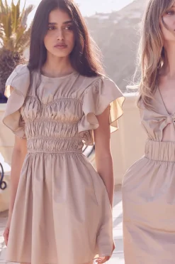 MISA Los Angeles Mini|Dresses>RADHA DRESS Sandsolidpoplin