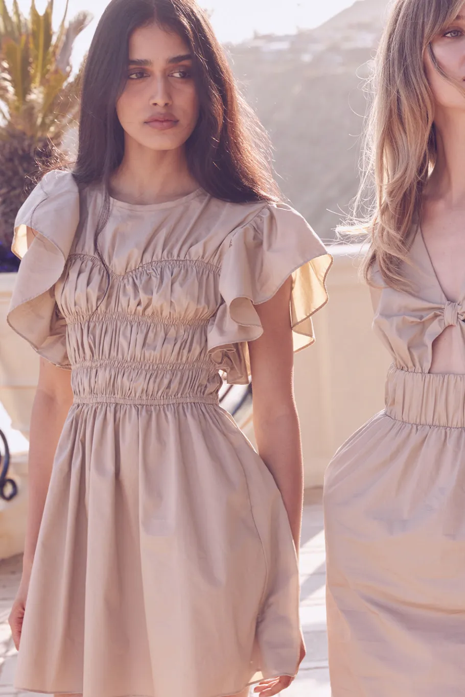 MISA Los Angeles Mini|Dresses>RADHA DRESS Sandsolidpoplin