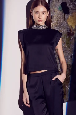 MISA Los Angeles Matching Sets|Tops>RILEY TOP Blacksatin