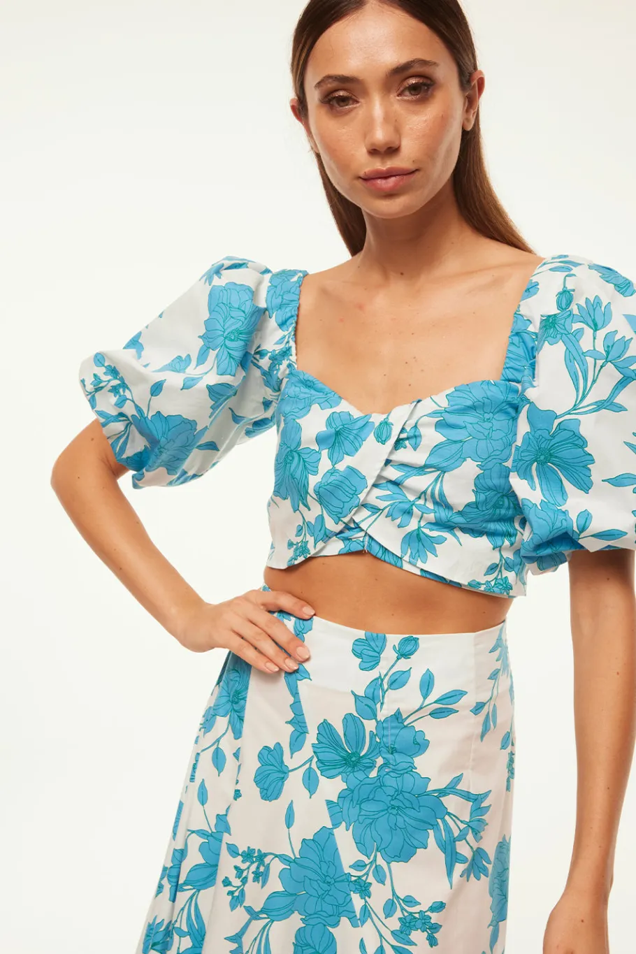 MISA Los Angeles Honeymoon|Matching Sets>RORI TOP Turquoiseflorapoplin