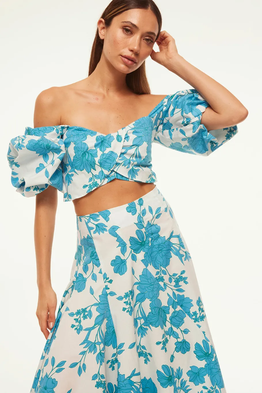 MISA Los Angeles Honeymoon|Matching Sets>RORI TOP Turquoiseflorapoplin