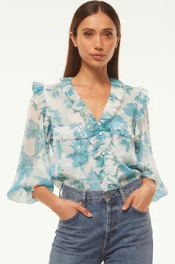 MISA Los Angeles Matching Sets|Tops>SACHA TOP Turquoiseflorachiffon
