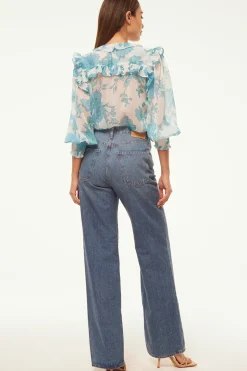 MISA Los Angeles Matching Sets|Tops>SACHA TOP Turquoiseflorachiffon