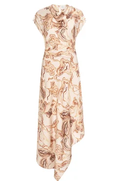 MISA Los Angeles Wedding Guest|Midi>SALLY DRESS Goldenstrawsatin