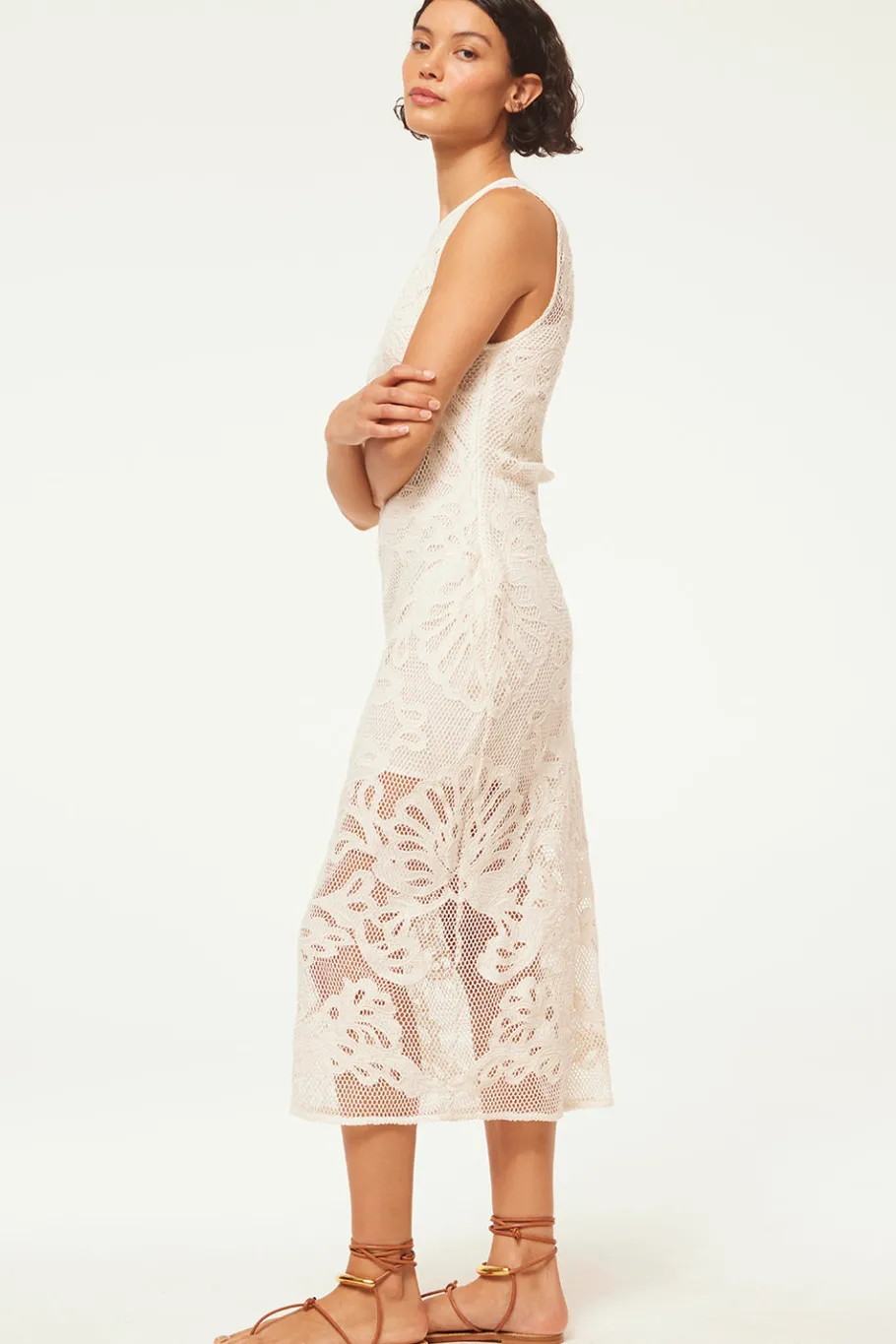 MISA Los Angeles Classic White|Midi>SOFANDEH DRESS Embroideredmesh