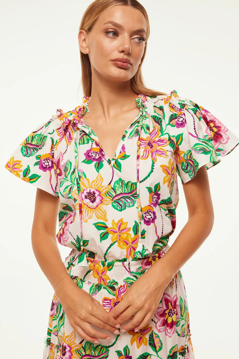 MISA Los Angeles Tops>SUPARNA TOP Floraexoticacottonpoplin