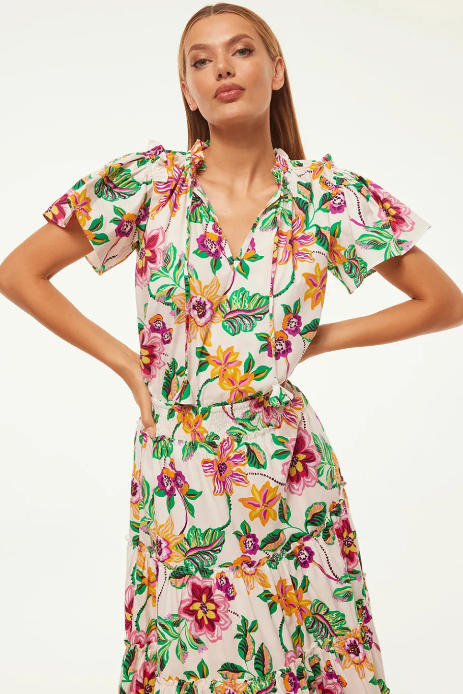 MISA Los Angeles Tops>SUPARNA TOP Floraexoticacottonpoplin