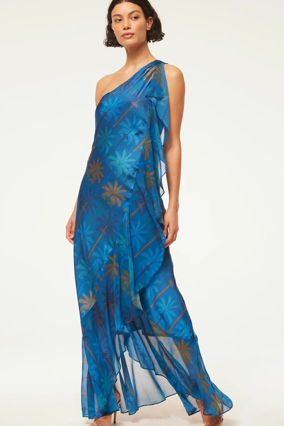 MISA Los Angeles Wedding Guest|Maxi>ZEPHYR DRESS Cobaltpalmsmix