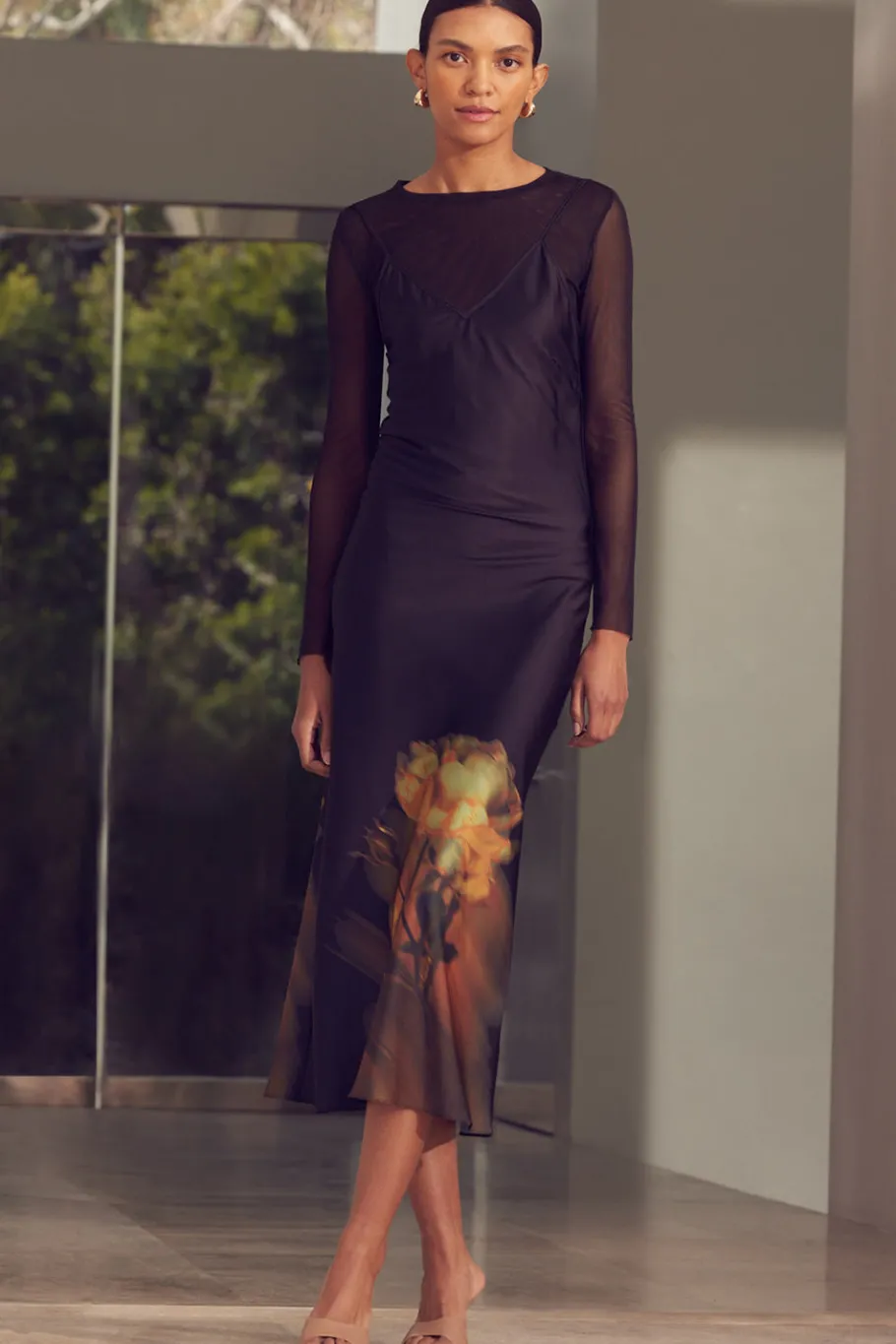 MISA Los Angeles Maxi|Dresses>ZIA DRESS Yellowrosesatin