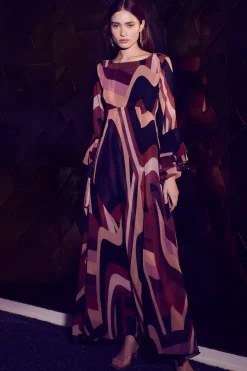 MISA Los Angeles Wedding Guest|Long-sleeve>ZOEY DRESS Canyonstripechiffon