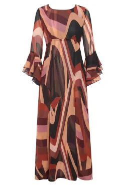 MISA Los Angeles Wedding Guest|Long-sleeve>ZOEY DRESS Canyonstripechiffon